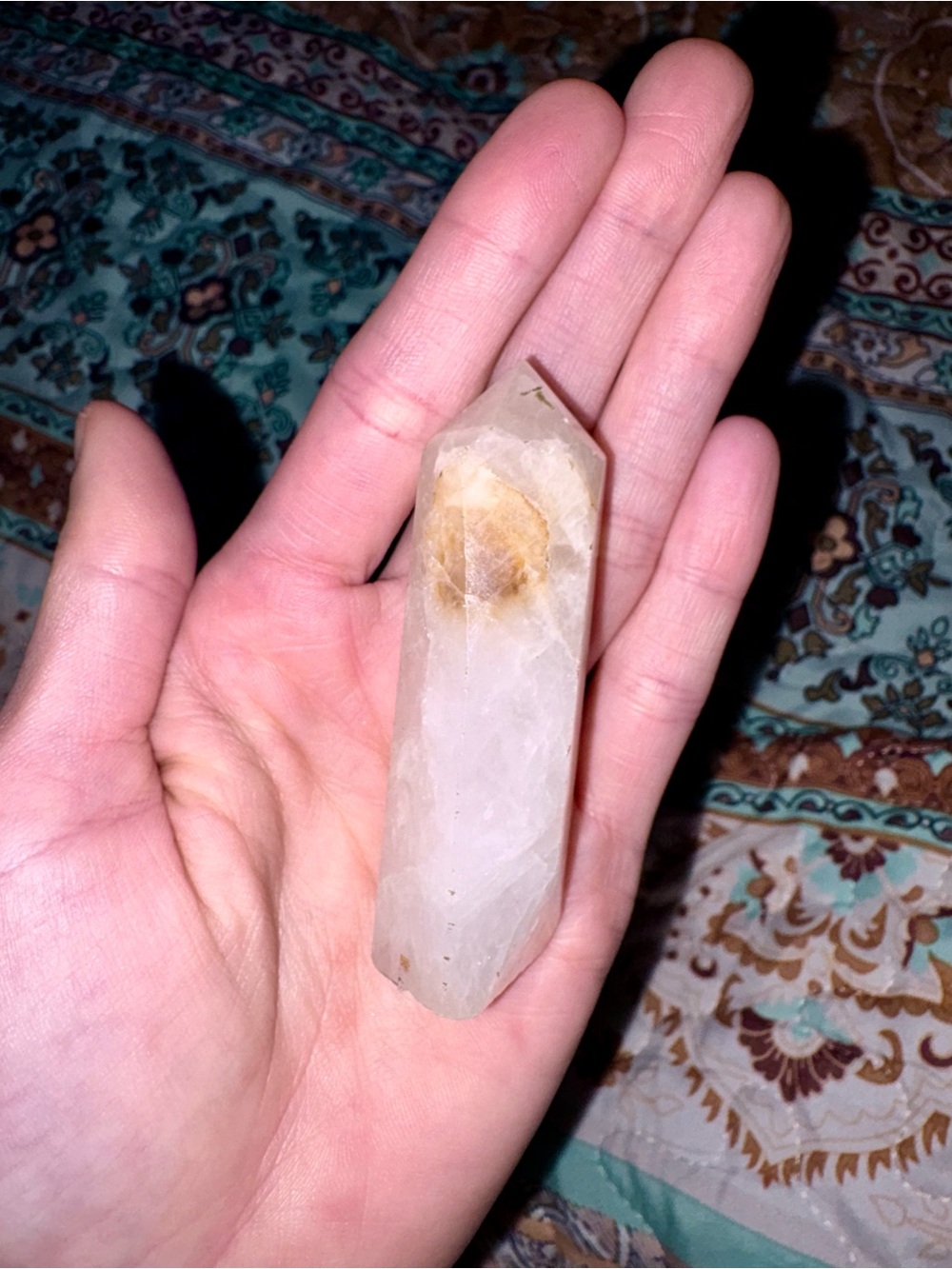 Clear Quartz Point with Citrine Inclusion - Pale White and Golden